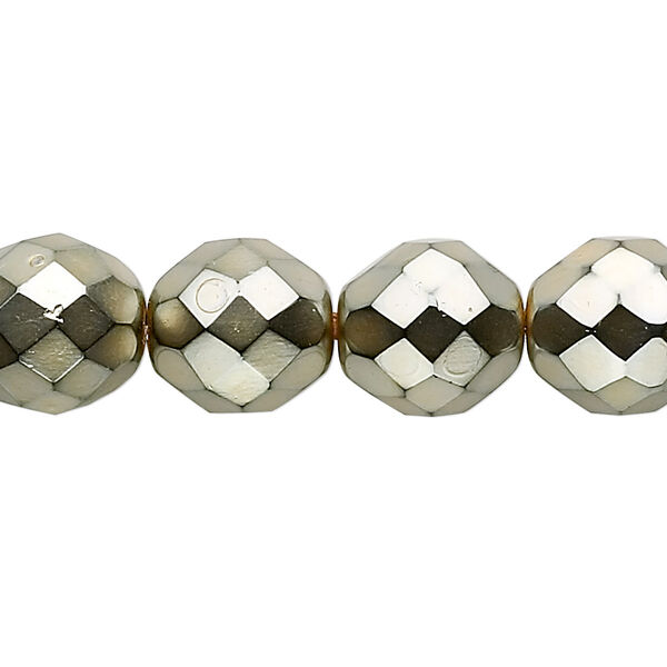 Bead, Czech fire-polished glass, pkg/15-1/2 to 16 inches, 12mm faceted round, opaque gold carmen, (23980-70084). image number 0