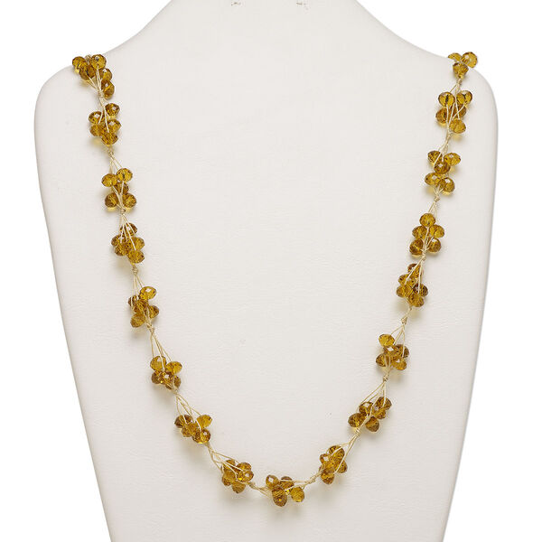 Necklace, glass and nylon cord, light brown, 8x6mm faceted rondelle, 32-inch continuous loop. Sold individually. image number 0