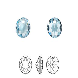 Drop 48pk aquamarine, Swarovski® 11.5mm pendant elliptic cut 6438