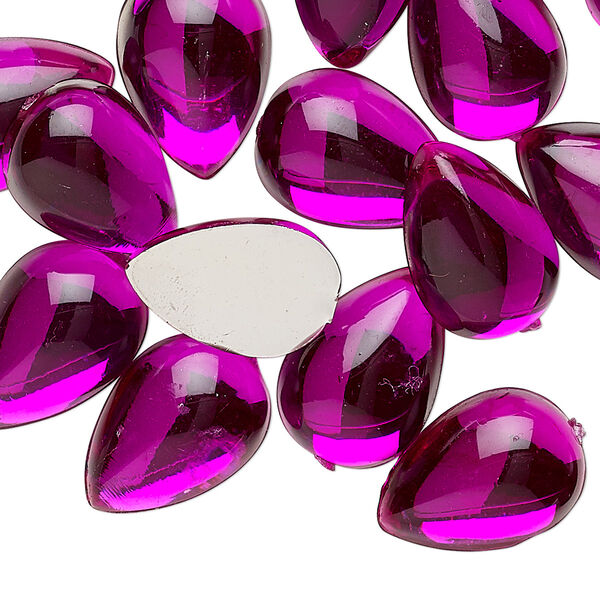 Cabochon, acrylic, transparent magenta, 18x13mm non-calibrated teardrop. Sold per pkg of 24. image number 0