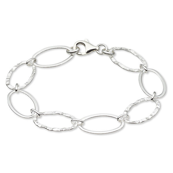 Bracelet, sterling silver, 20x12mm long and short oval, 7-1/4 inches with lobster clasp. Sold individually. image number 0