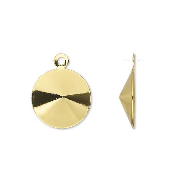 Drop, Almost Instant Jewelry®, gold-finished brass, 15mm round with 14mm rivoli setting. Sold per pkg of 10. image number 0