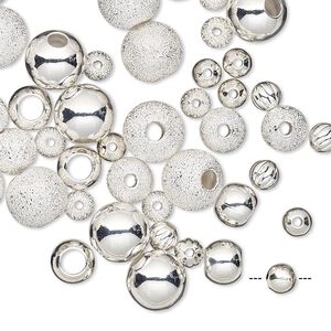 Bead, silver-plated brass, 4-8mm assorted round. Sold per pkg of 50.