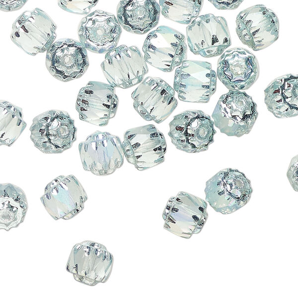 Bead 1pkg60, Czech dipped décor glass, light blue Apollo AB, 6mm round cathedral. image number 0