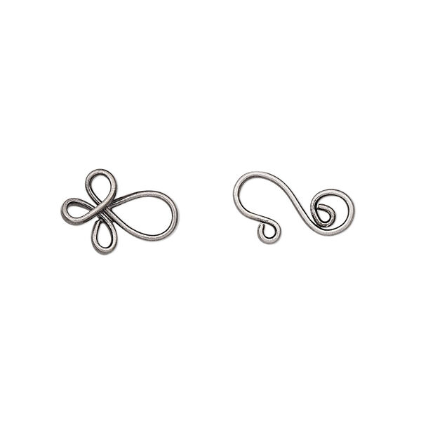 Clasp, hook-and-eye, antique silver-plated brass, 22x8.5mm swirl. Sold per pkg of 10. image number 0