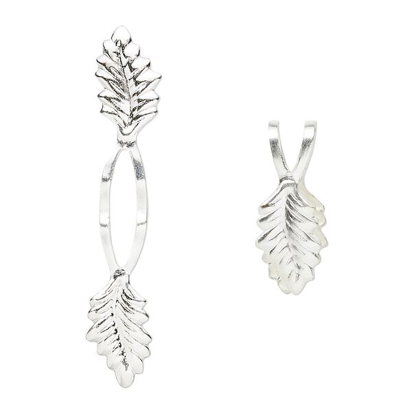 Bail, fold-over, silver-plated brass, 39x7mm Y-style leaf with 20mm grip length. Sold per pkg of 100. image number 0