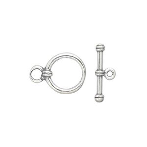 Clasp toggle 1pkg1 sterling silver, 12mm round, JBB Findings 1-strand