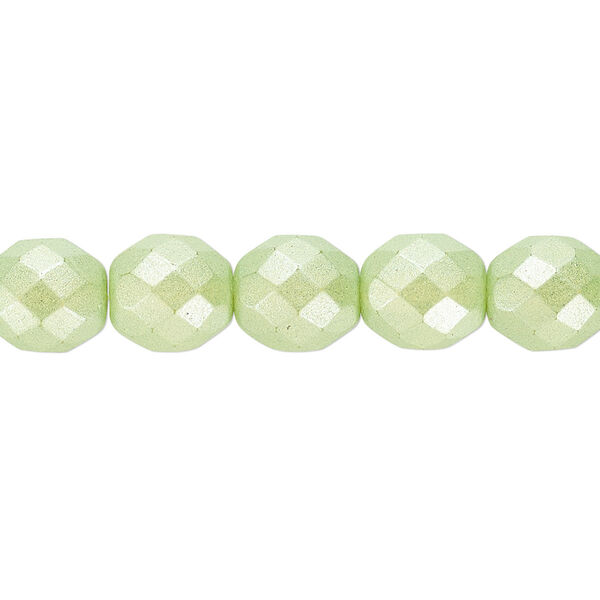 Bead, Czech fire-polished dipped décor glass, pearlescent lime green, 10mm faceted round. Sold per pkg of 600 (1/2 mass). image number 0