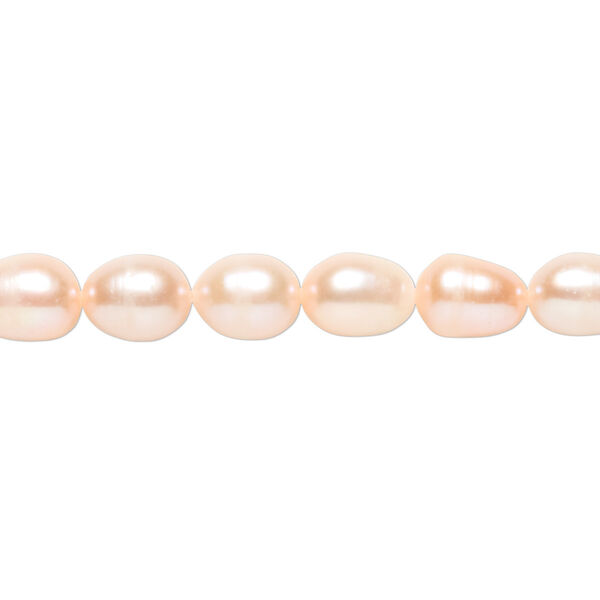 Pearl, cultured freshwater, peach, 6-7mm rice, B- grade, Mohs hardness 2-1/2 to 4. Sold per (2) 15" to 16" strands. image number 0