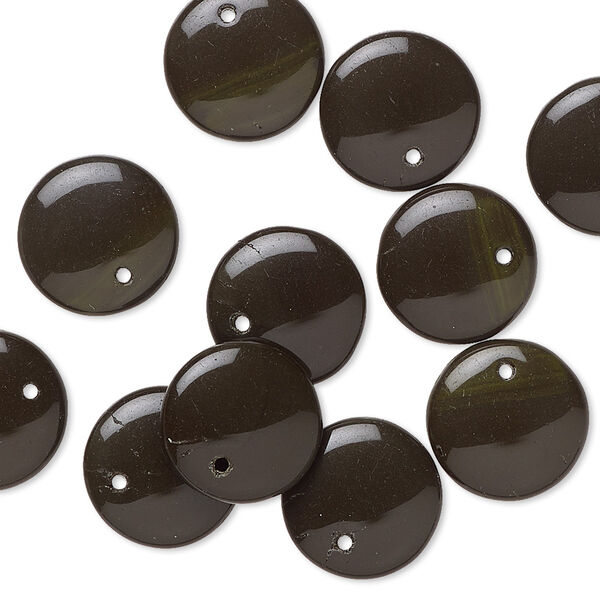 Drop, Preciosa, Czech pressed glass, opaque dark chocolate, 12mm flat round. Sold per pkg of 10. image number 0
