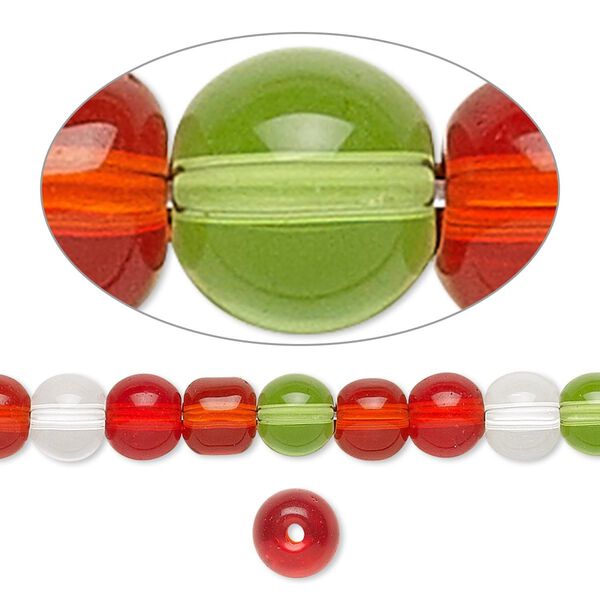 Bead, glass, transparent Christmas tones, 5-6mm round. Sold per 36-inch strand. image number 0