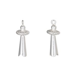 Charm, sterling silver, 21x8mm squash blossom. Sold individually.