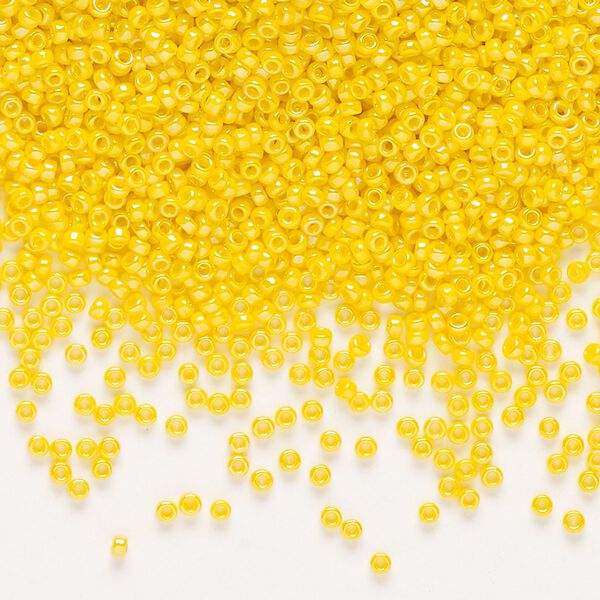 Seed bead, Miyuki, glass, pkg/35g, #15 rocaille, opaque rainbow canary (RR-472D). image number 0