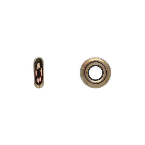 Bead, Czech pressed glass, iris brown, 9.5x3mm ring. Sold per pkg of 50. image number 0