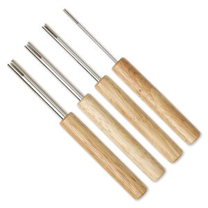 Wire-curling and jump ring mandrel 1pkg1, rubber tree wood and chrome-plated brass, 7-1/2 inches with 3-inch rod length and 3-10mm rod width. 4-piece set.