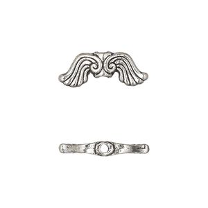 Bead, antique silver-finished "pewter" (zinc-based alloy), 19x7mm double-sided wing. Sold per pkg of 10.