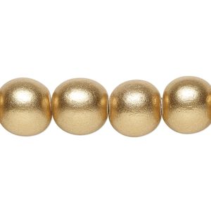 Bead, painted Taiwanese cheesewood (coated), metallic gold, 11-12mm round. Sold per pkg of (2) 15-1/2" to 16" strands.