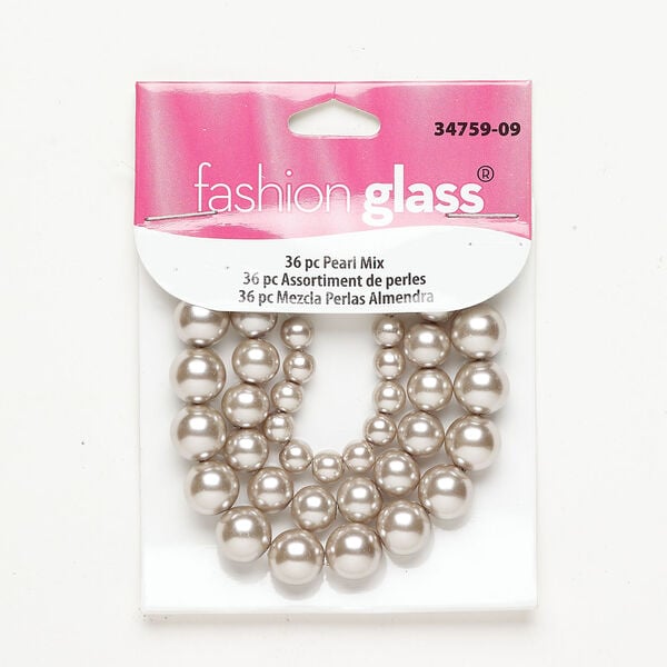 Bead assortment 1pkg36, glass pearl, champagne, 5-6mm round / 8mm round / 10mm round. image number 0
