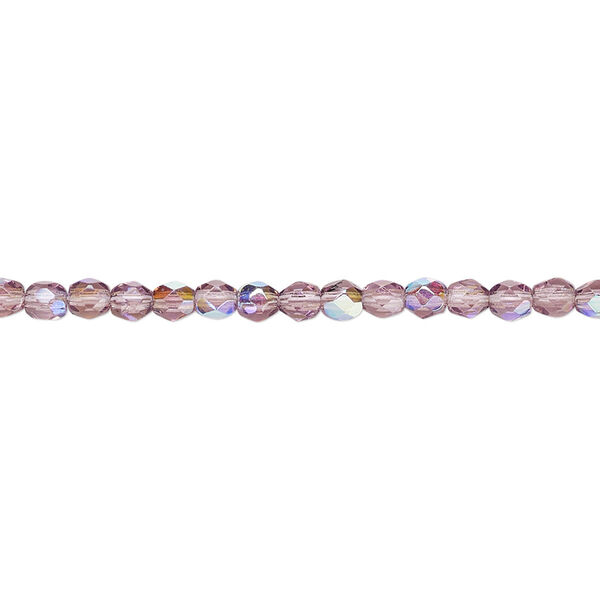 Bead, Czech fire-polished glass, amethyst purple AB, 3mm faceted round. Sold per 15-1/2" to 16" strand. image number 0