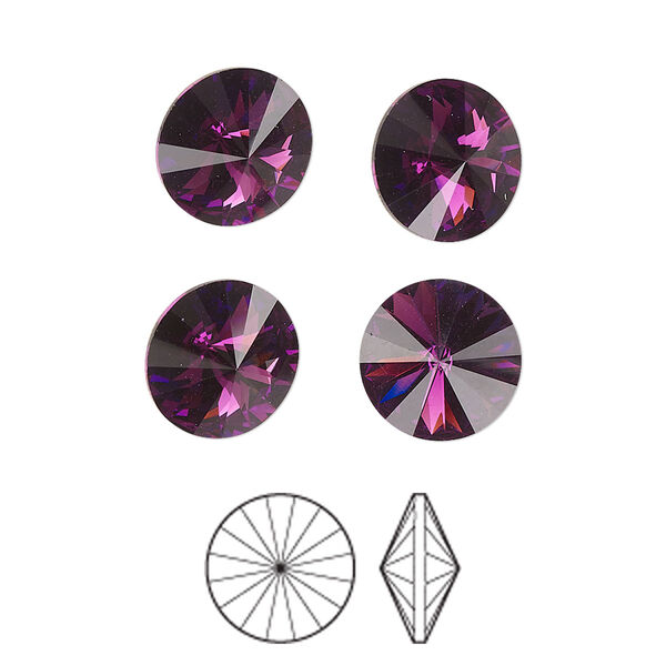 Chaton 8pk amethyst foil back, Preciosa MAXIMA Czech crystal rhinestone 10.54-10.91mm rivoli SS47 image number 0