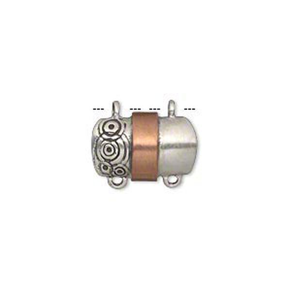 Link, antiqued sterling silver and copper, 16x10.5mm satin single-sided domed rectangle with swirl pattern. Sold individually. image number 0