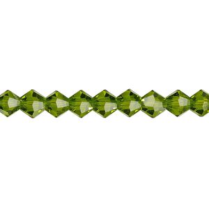 Bead 1pk transparent peridot green, Celestial Crystal® 6mm bicone 15.5-16 inch
