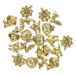 Charm, antique gold-finished "pewter" (zinc-based alloy), 17x16mm-20x17mm single-sided Halloween theme. Sold per pkg of 20.