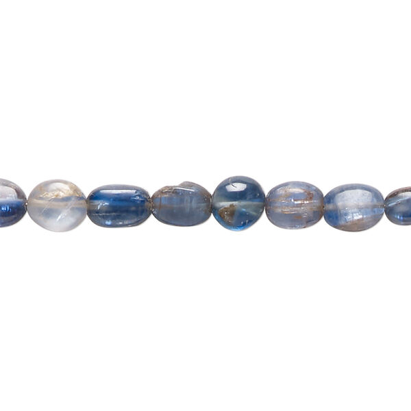 Bead, blue kyanite (dyed), 5x4mm-9x6mm hand-cut puffed oval, C grade, Mohs hardness 4 to 7-1/2. Sold per 15-1/2" to 16" strand. image number 0
