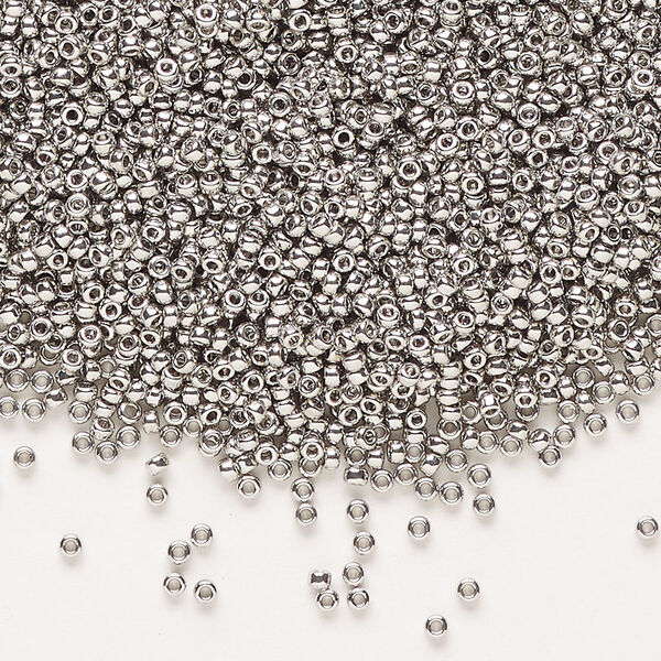 Seed bead, Miyuki, glass, pkg/250g, #15 rocaille, opaque palladium-plated, (RR-194). image number 0