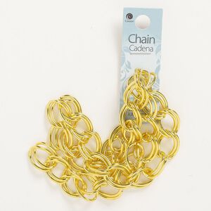 Chain and finding assortment, gold-finished steel, mixed sizes. Sold per 4-piece set.