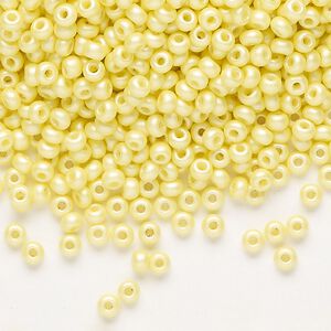 Seed bead, Preciosa Ornela Czech glass, pkg/500g, #8 rocaille, opaque PermaLux dyed yellow chalkwhite, (22001).