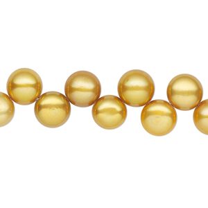 Pearl, cultured freshwater (dyed), burnt umber, 7-8mm top-drilled flat-sided round with 0.4-0.5mm hole, B- grade, Mohs hardness 2-1/2 to 4. Sold per 14-inch strand.