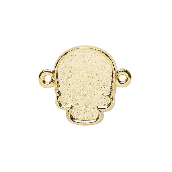 Link, gold-plated "pewter" (zinc-based alloy), 20x16mm skull with 18x14mm flat back skull glue-in setting. Sold individually. image number 0