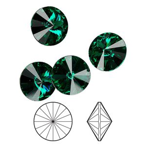 Chaton 48pk emerald foil back, Crystal Passions® 12mm rivoli 1122