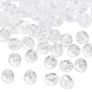 Bead, acrylic, transparent clear, 6mm faceted round. Sold per 100-gram pkg