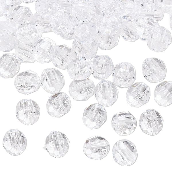 Bead, acrylic, transparent clear, 6mm faceted round. Sold per 100-gram pkg image number 0