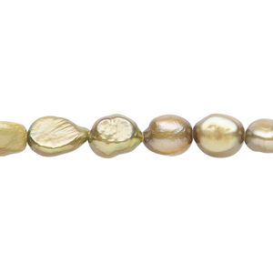 Freshwater pearl 1pkg1, mixed shapes, 15 inch golden olive 6-8mm cultured