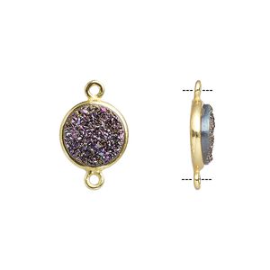 Druzy agate / sterling silver 1pkg1, electrocoated gold finished hand-cut flat round link 11mm