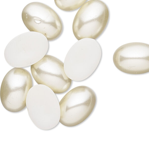 Cabochon, vintage Japanese acrylic pearl, antique white, 14x10mm non-calibrated oval. Sold per pkg of 10. image number 0