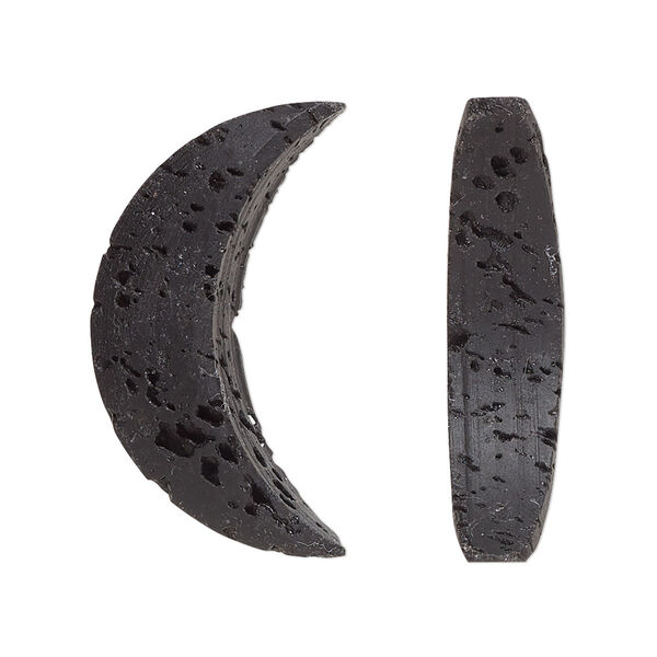 Focal, lava rock (waxed), black, 30x16mm undrilled moon, B grade, Mohs hardness 3 to 3-1/2. Sold per pkg of 2. image number 0