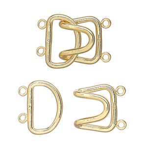 Clasp hook 1pkg10 gold-plated, 23x15mm, brass 2-strand