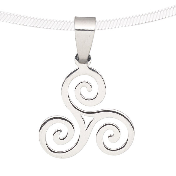 Pendant, stainless steel, 20.5x19mm matte and shiny triskele. Sold individually. image number 0
