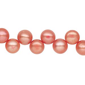 Pearl, cultured freshwater (dyed), tulip, 7-8mm top-drilled flat-sided round with 0.4-0.5mm hole, C- grade, Mohs hardness 2-1/2 to 4. Sold per 14-inch strand.