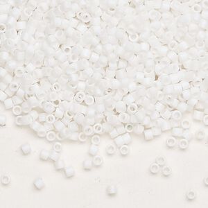 Seed bead, Delica®, glass, pkg/50g, #10 round, opaque matte rainbow chalk white (DBM-0351).