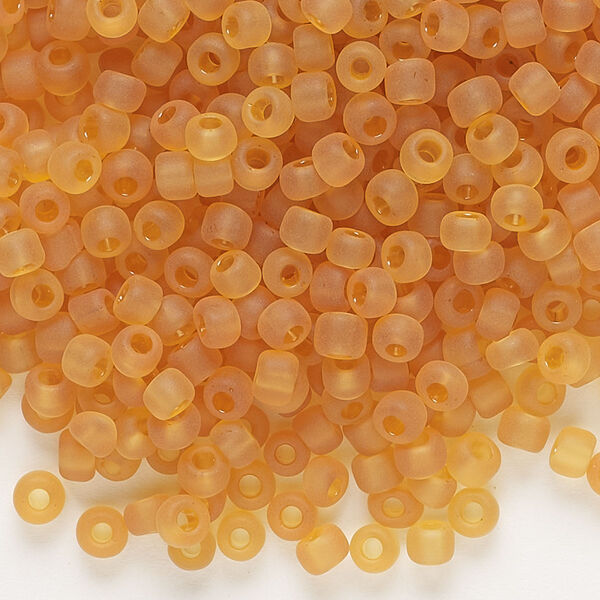 Seed bead, Dyna-Mites™, glass, transparent matte amber yellow, #6 round. Sold per 40-gram pkg. image number 0