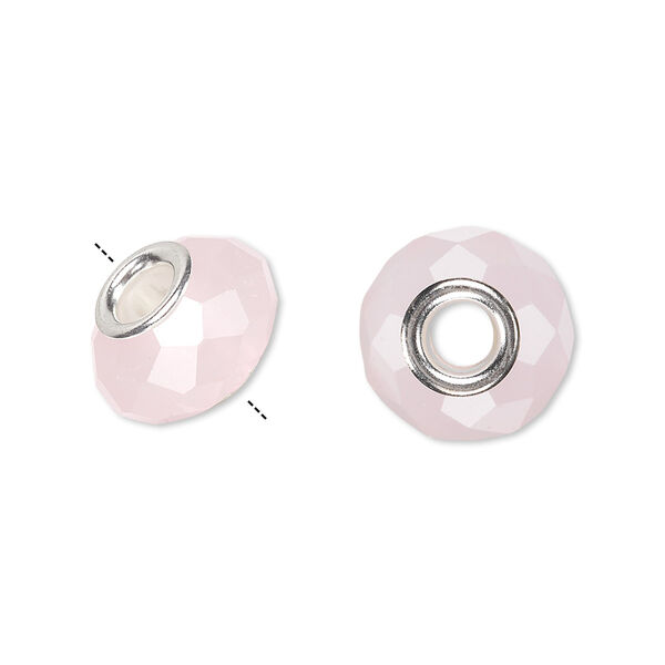 Bead, Dione®, glass and silver-plated brass grommets, opaque light pink, 14x9mm faceted rondelle. Sold per pkg of 6. image number 0
