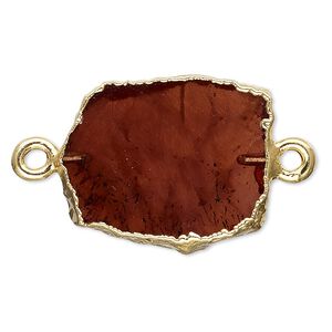Garnet / sterling silver 1pkg2, electrocoated gold-plated freeform rectangle link natural 13x12mm-15x14mm