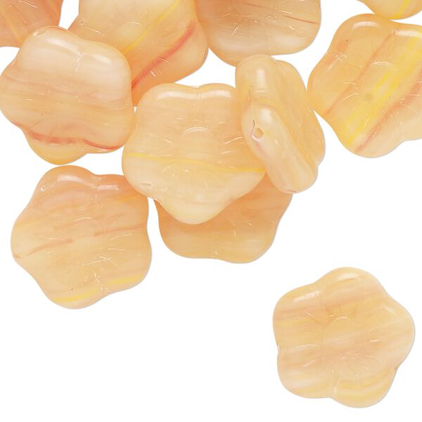 Bead, Czech pressed glass, translucent peach / yellow / pink, 15mm flat flower with swirl pattern. Sold per 2-ounce pkg, approximately 37 beads. image number 0