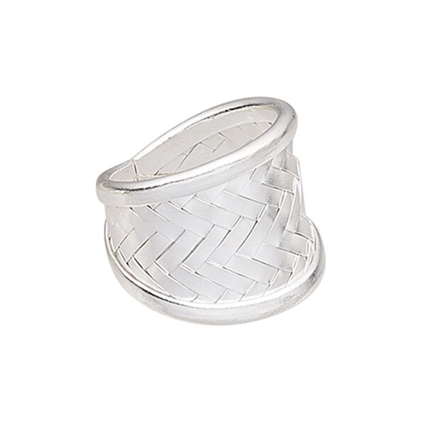Ring, Hill Tribes, silver-plated copper, 19mm wide with weave design, adjustable from size 8 to 9. Sold individually. image number 0