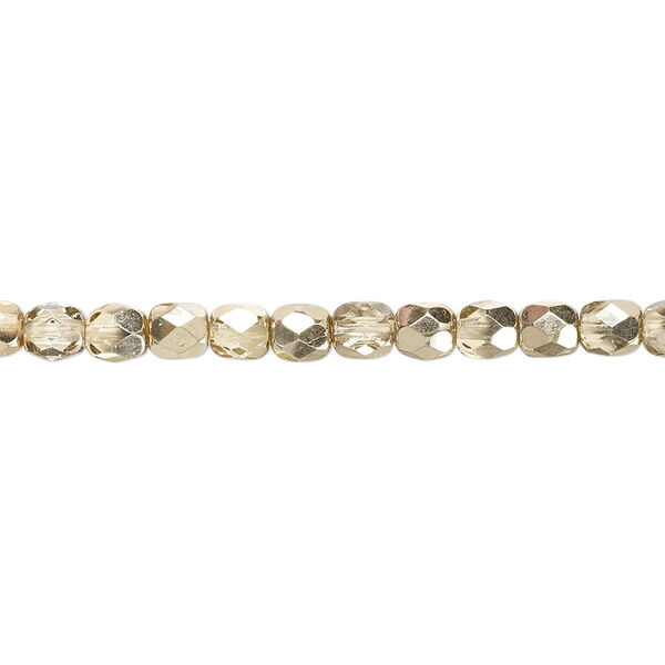 Bead, Czech fire-polished glass, metallic pale gold, 4mm faceted round. Sold per pkg of 1,200 (1 mass). image number 0